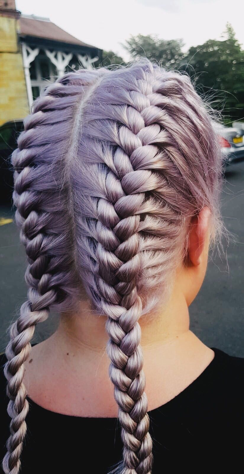Metallic Purple Pastel hair in French plaits 💜 | Plaits hairstyles