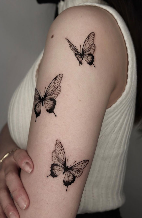 30 Cute Butterfly Tattoos : Three Butterflies on Upper Arm I Take You