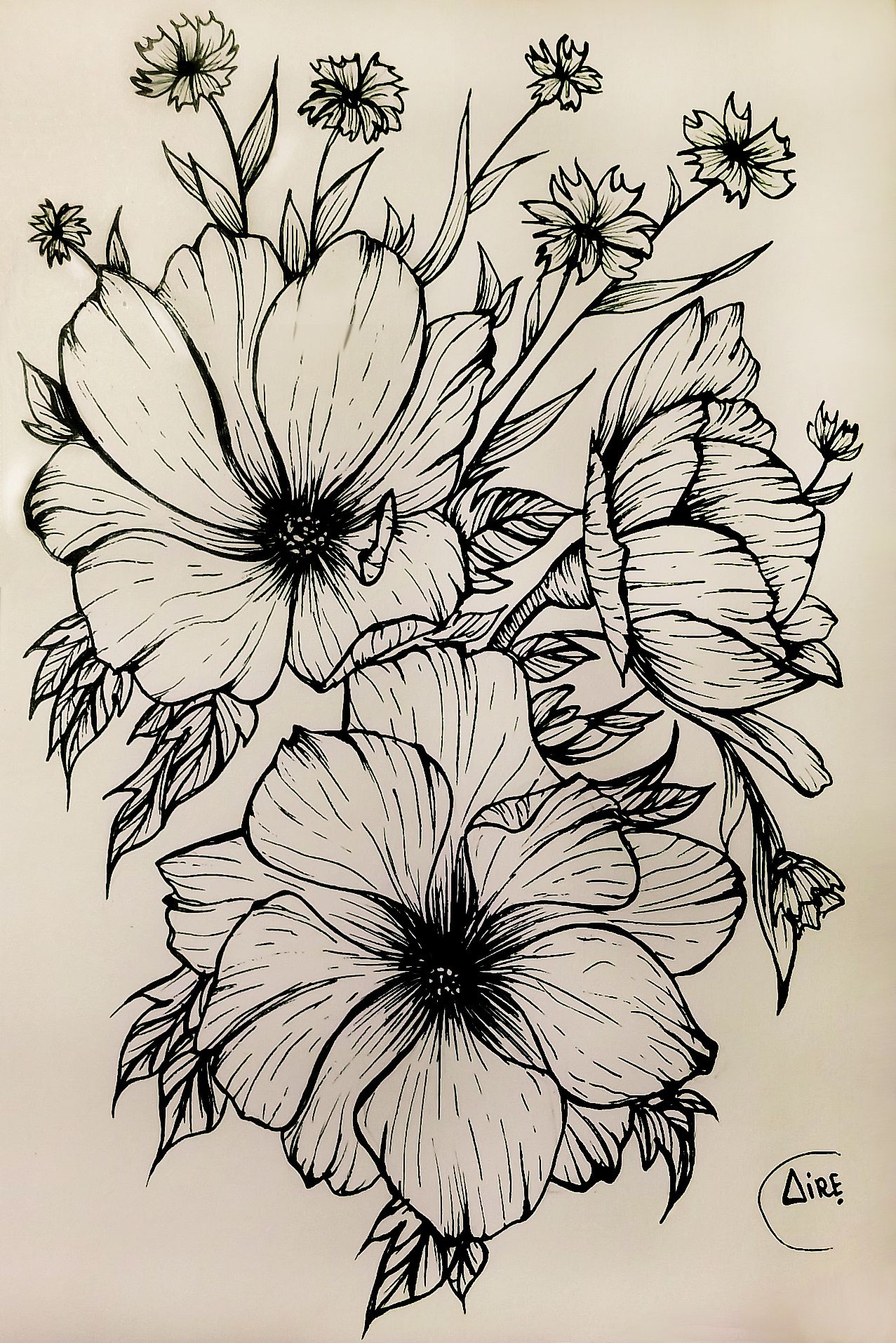 Flower sketch Ink | Flower sketches, Pencil drawings of flowers, Ink sketch