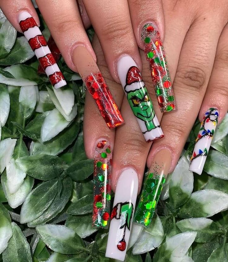 27 Top Trending Christmas Long Acrylic Nail Designs | Long acrylic nail