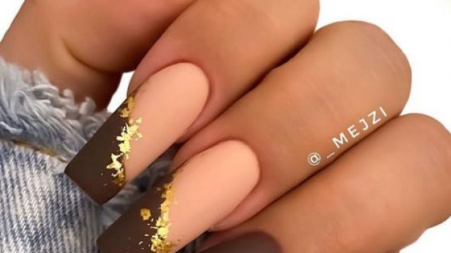 nail design for autumn Nail fall coffin acrylic gold unghie autumn fabmood marroni marrone